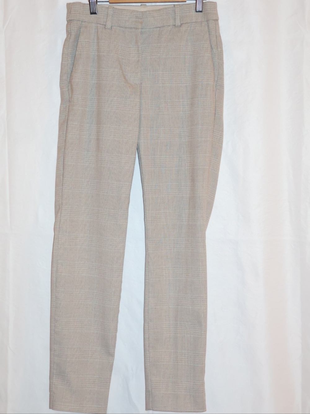 H&M Classic Plaid Neutral Tone Dress Pants-Beige, Brown, & Blue.